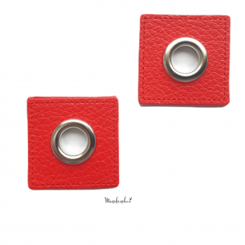 Kunstleder Ösen Patch Rot 8mm - Silber