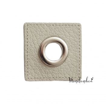 Kunstleder Ösen Patch Silber Cappuccino meliert Quadrat 8 mm