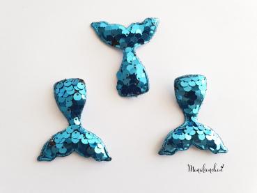 Meermädchen Flosse Applikation / Aufnäher Glitter Pailletten Blau