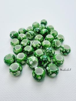 Großloch Perlen Color Points 12 mm Duneklgrün