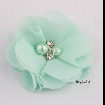Tüll Blume - Blüte mit Perlen '"Mint'' 5 cm