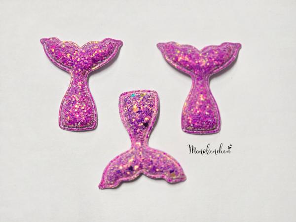 Meermädchen Flosse Applikation / Aufnäher Glitzer Glitter Lilapink