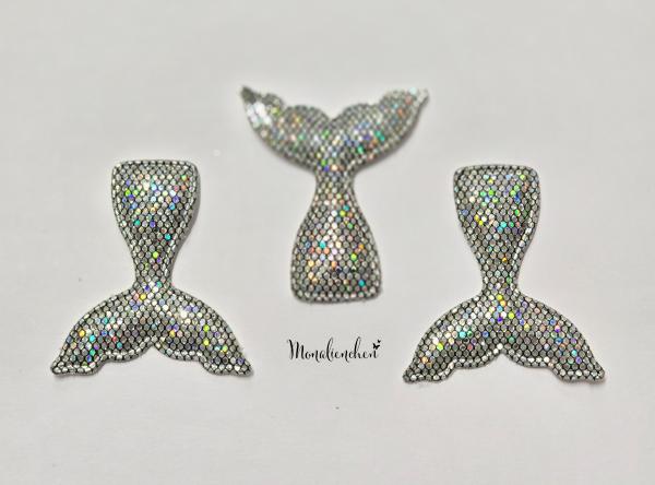Meermädchen Flosse Applikation / Aufnäher Glitzer Glitter Silber Multicolor