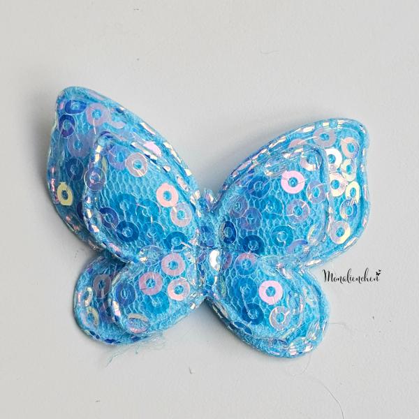Schmetterling Aufnäher / Applikation Pailletten Hellblau
