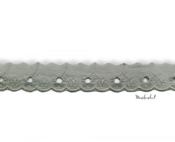 Baumwoll Wäschespitze Stickerei mit Blümchen 25 mm Khaki